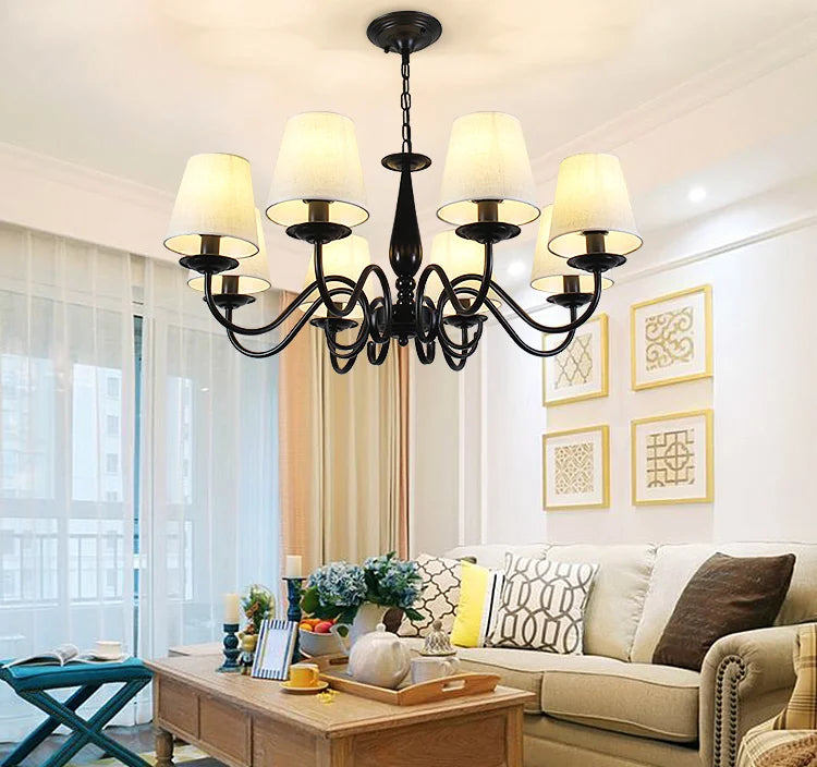 Living room lamp chandelier American country bedroom  simple home decoration cloth art iron lighting  pendant lights