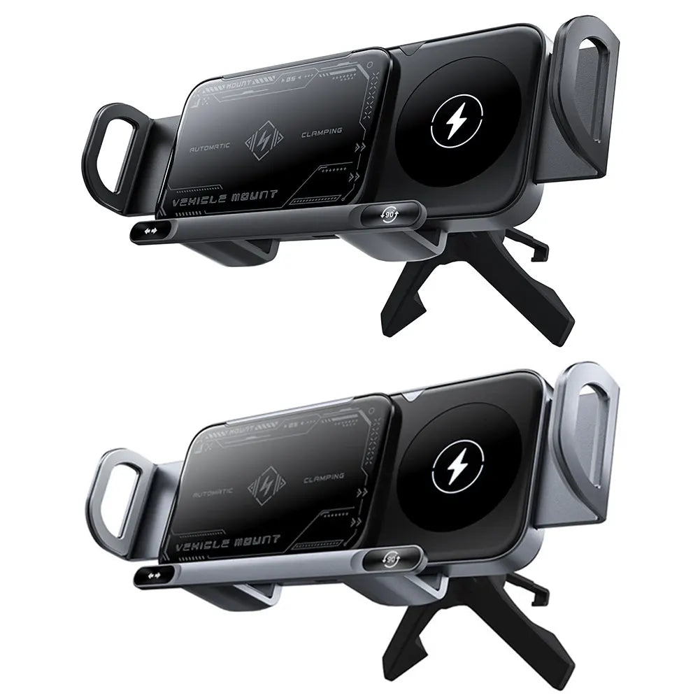 15W Car Wireless Charger Dual Coil Fold Screen Phone Holder Touch Rotation Phone Mount for Smartphone/Pad/Foldable Phone/Tablet