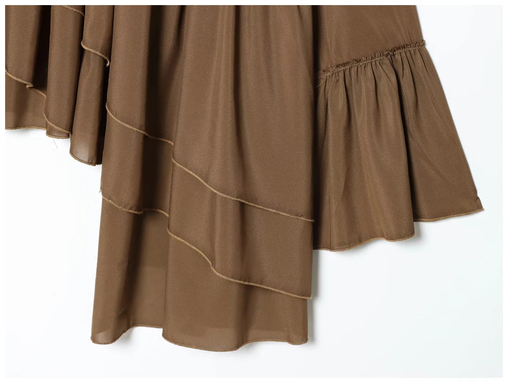 Womens Fashion Blouse Top With Ruffled Round Neck Long Sleeves And Asymmetrical Chiffon Shirt Autumn And Winter Casual Wear