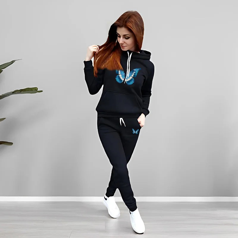 Women's 2 Piece Outfit Set Hoodie Joggers Tracksuit Casual Daily Fashion Autumn Winter Female Home Outdoor Comfort Warm Outfit SwiftNest