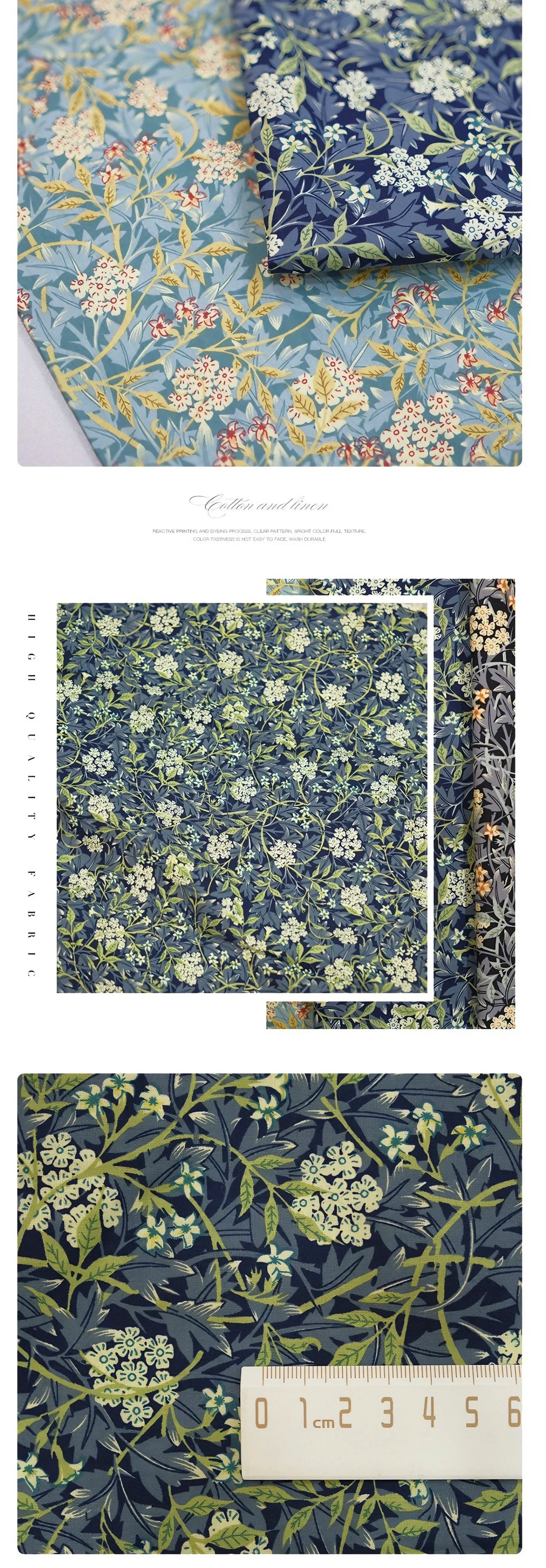 Exquisite Floral Printed 100% Cotton Fabric in Multiple Tones for Apparel Design Home Textile Decoration Handmade Craft Making