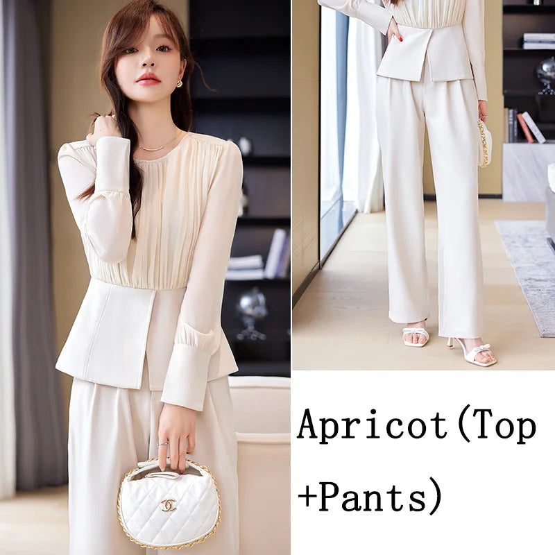 Fashion Uniform Styles Spring Women Office Business Suits Female Pantsuits Ladies Work Wear Blazers Sets With Wide Leg Trousers SwiftNest