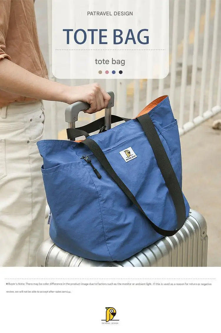 Reversible Travel Tote Bag Large Capacity Foldable Carry On Duffle Bag Canvas Shoulder Luggage Packing Bag for Women Men