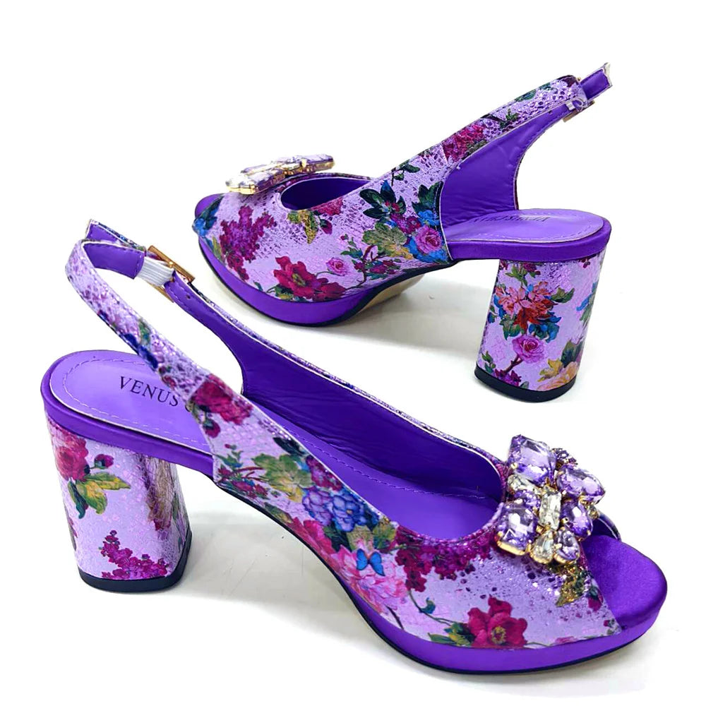 Venus Chan Italian Sandals and Bags Matching Set 2024 Women Heel Party for Gold Colour Wedding Bigger Size Thick Heel Shoes