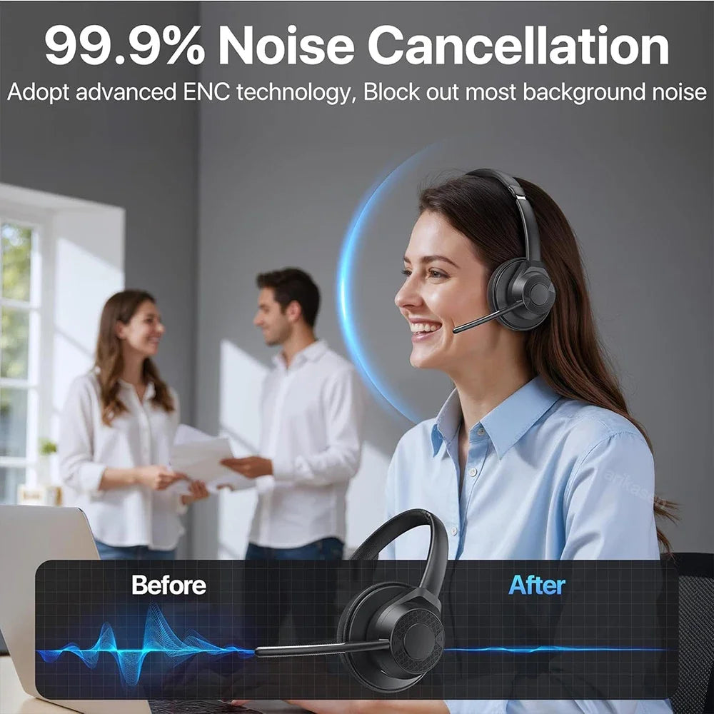 سماعة رأس لاسلكية بتقنية البلوتوث 5.4 مزودة بميكروفون وخاصية إلغاء الضوضاء وتقنية Multipoint Connect وسماعة رأس لاسلكية للعمل