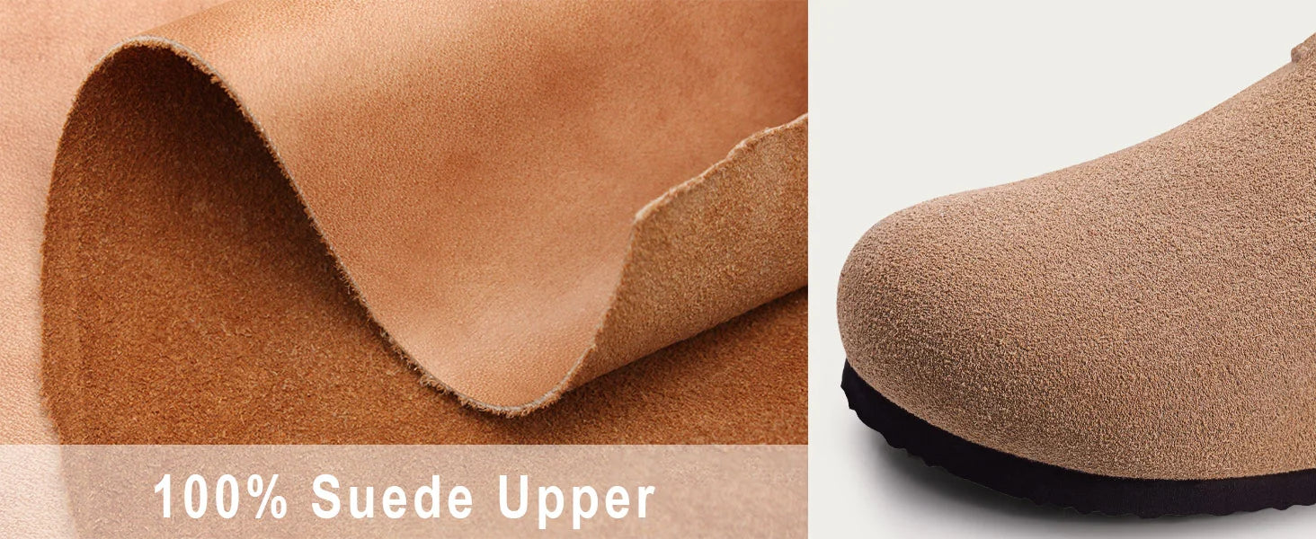 Crestar Women's Fur Lined Suede Clogs Winter Warm Fuzzy Cork Footbed Mules Unisex Cow Suede Potato Shoes Support Drop Shipping