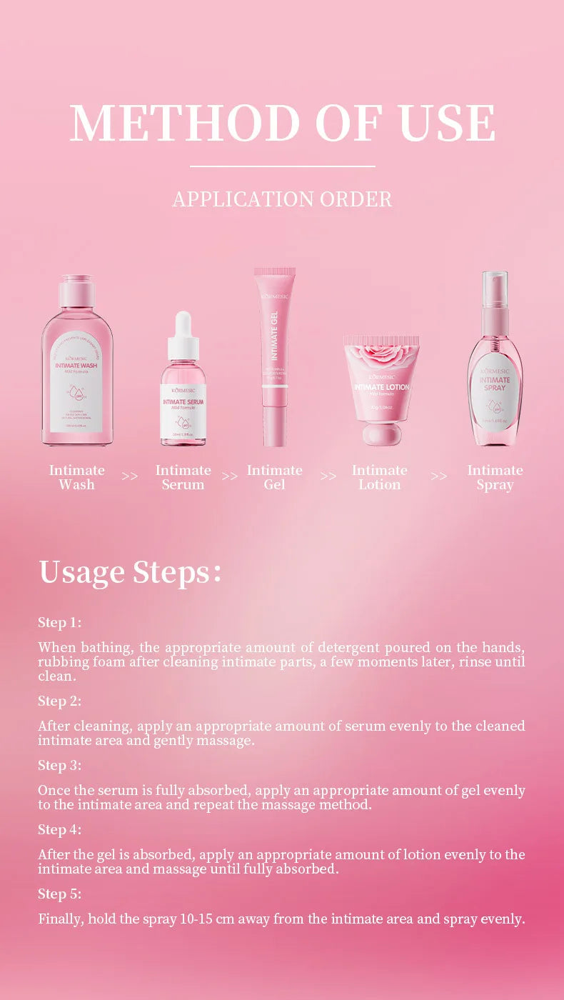 5pcs/set KORMESIC Women's Intimate Care Bundle Daily Skin Routine Set Beautifying Wash Bath Brightening Delicate Smooth Kit