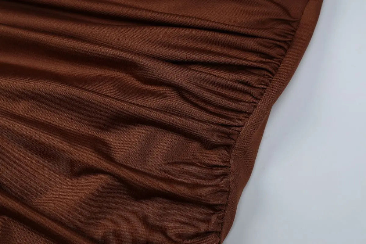 Women's Clothing 2025 Autumn Solid Color Long-sleeved Deep V-neck Fashion Pleated Slim-fit Jumpsuit