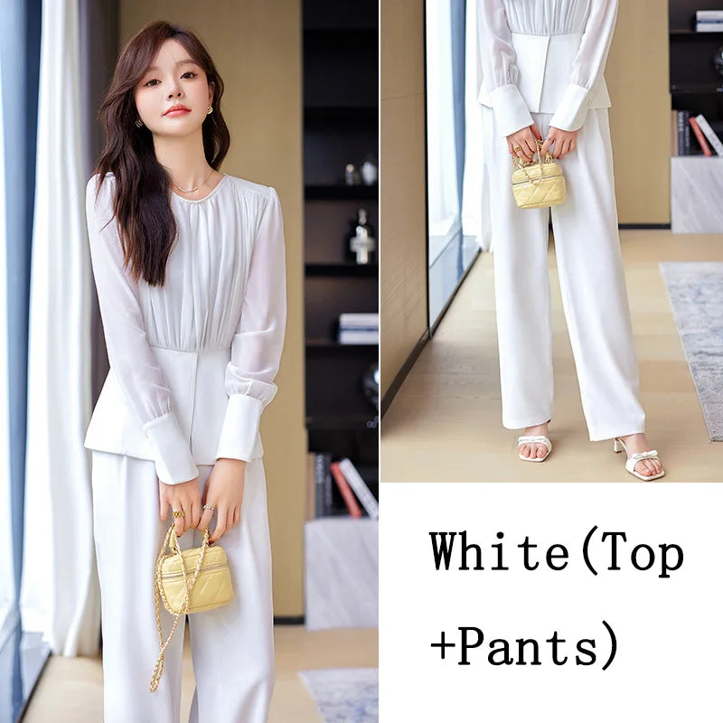 Fashion Uniform Styles Spring Women Office Business Suits Female Pantsuits Ladies Work Wear Blazers Sets With Wide Leg Trousers SwiftNest