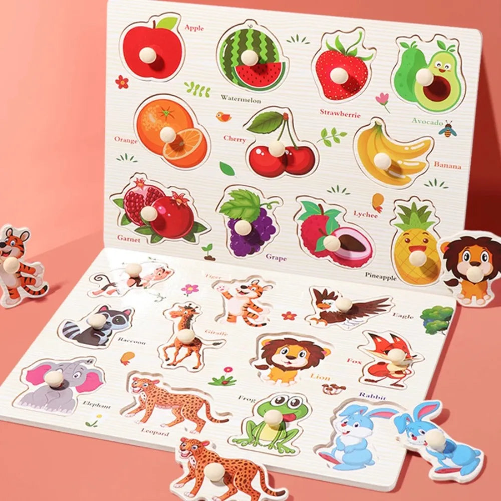 Montessori Baby Wooden Toys 1 2 3 Years Children Hand Grab Board Puzzle Game Toddler Fine Motor Skills Educational Toys for Kids