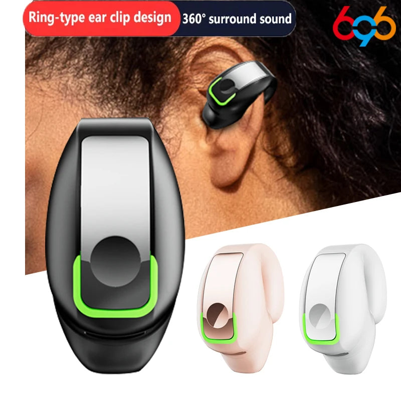 Bluetooth Headset With Microphone Ear Clip Headphone TWS Wireless Earphone Single In-Ear HD HiFi Stereo Touch Control Sports Men