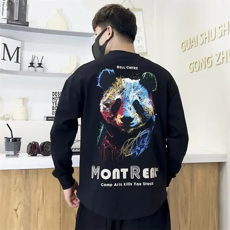 Fashion Trends 2025 T Shirt for Men Printed Tight Slim Fit Man Pullovers Streetwear High Brand Bulk Aesthetic Social Sweatshirts
