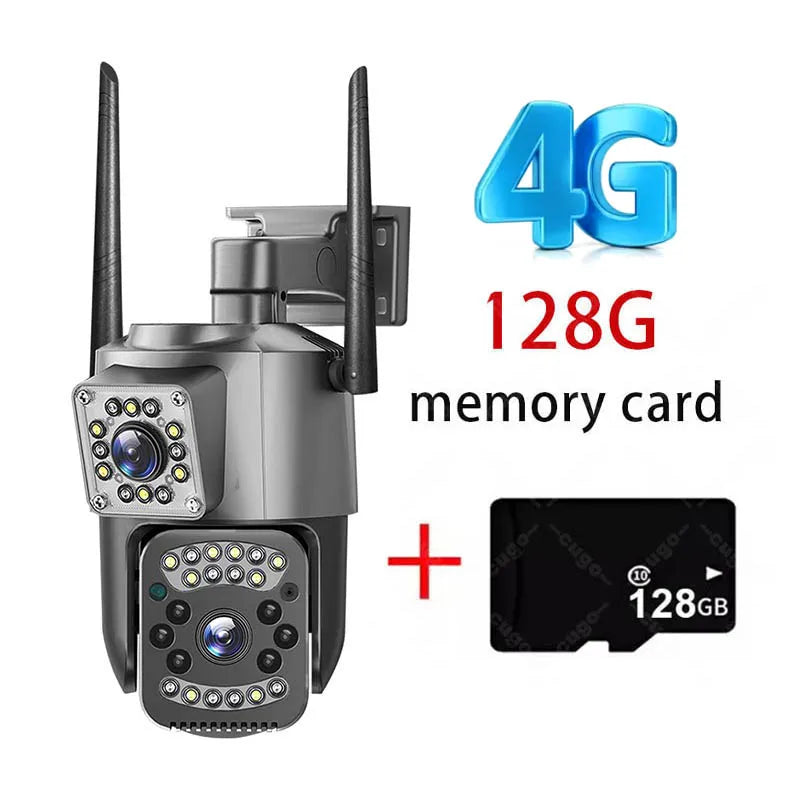 4K 8MP WIFI IP Camera HD PTZ 4G SIM Dual Lens Video Camara 8X Zoom Human Trackin IP66 Waterproof V380 Pro Outdoor Wireless CCTV