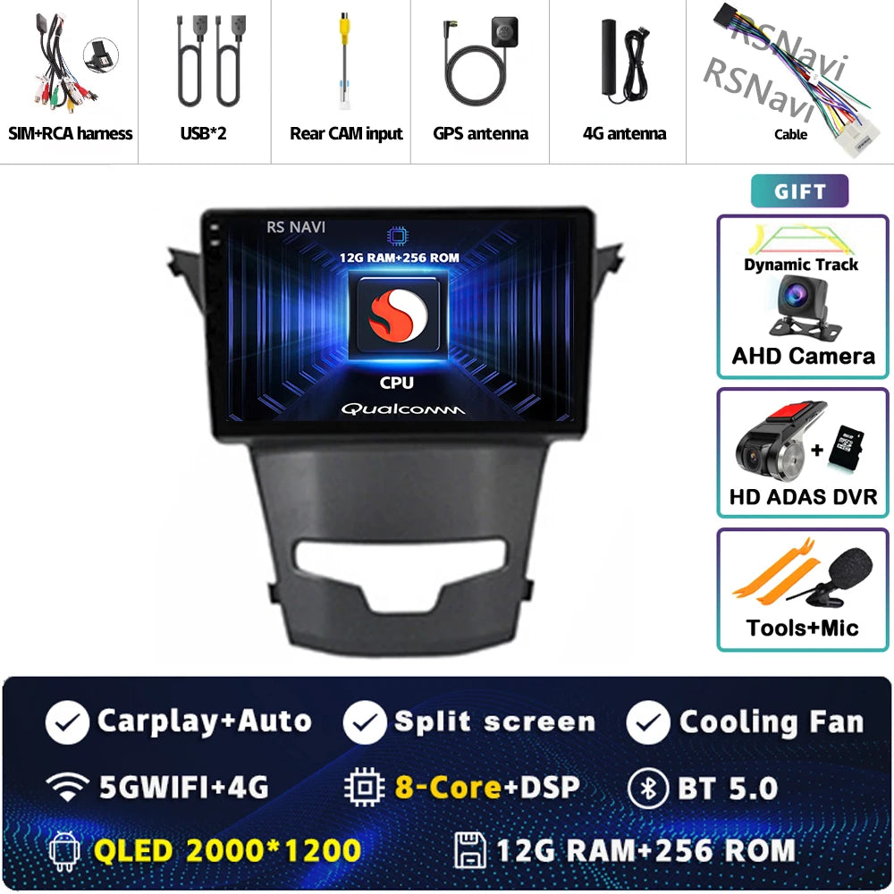 أندرويد 15 لسيارة سانج يونج كوراندو 3 أكتيون 2 2013-2017 2K QLED راديو السيارة بنظام أندرويد مشغل فيديو متعدد الوسائط GPS ستيريو CarPlay 4G BT