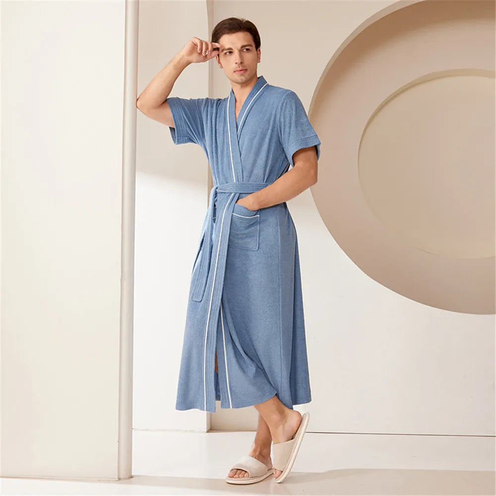 Cotton Terry Bathrobe,Short Sleeve Sleepwear, Towel Nightgown, Nightwear, Loose, Casual Robe, Nightdress, Home Clothes