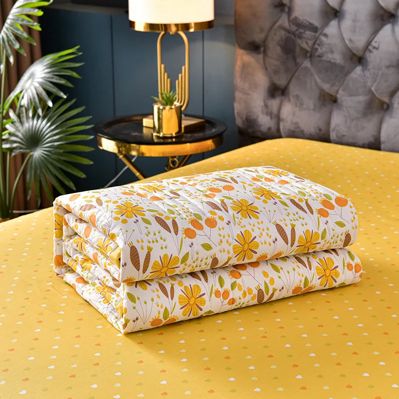 لحاف صيفي من القطن المغسول، لحاف مكيف للهواء، بطانية ناعمة وجيدة التهوية، مفرش سرير مطبوع عليه أوراق رقيقة، غطاء سرير، منسوجات منزلية