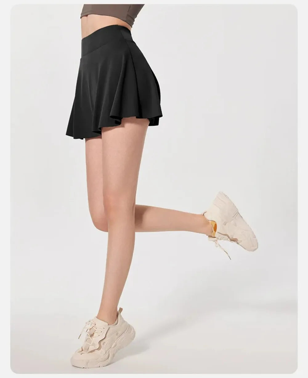 Summer Outdoor Sports Running Half-length Pleated Skirt Tennis Golf Fitness Short Skirt Pants Women's Slim High Waist