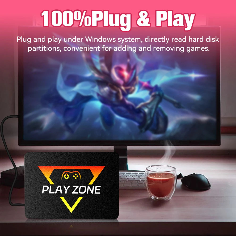 Playzone 1TB Retro Game SSD For PS5/Xbox/Switch/PS4/PS3 Portable Emulator Consoles With 16000+ Games Plug&Play For Win PC/Laptop