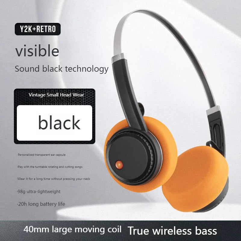 Bluetooth Headset Light Weight Retro Style Rechargable Small Head Long Battery Life Rotary Switch Headphone Cool Beautiful