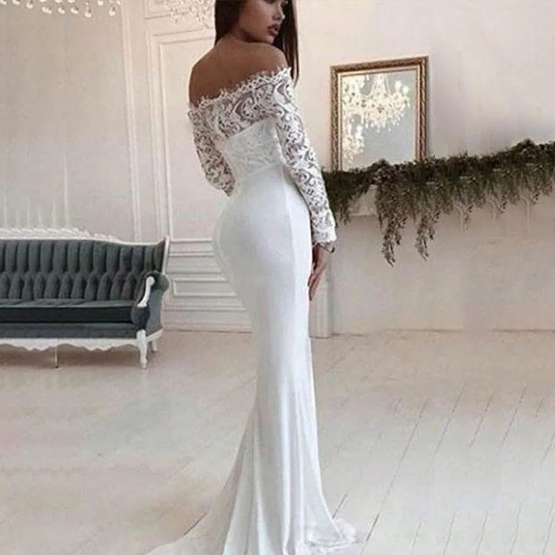 Fashion Female French Wedding Dress Sexy  Elegant Lace Evening Dresses Long Vestidos Summer Dress Sexy Dress Women