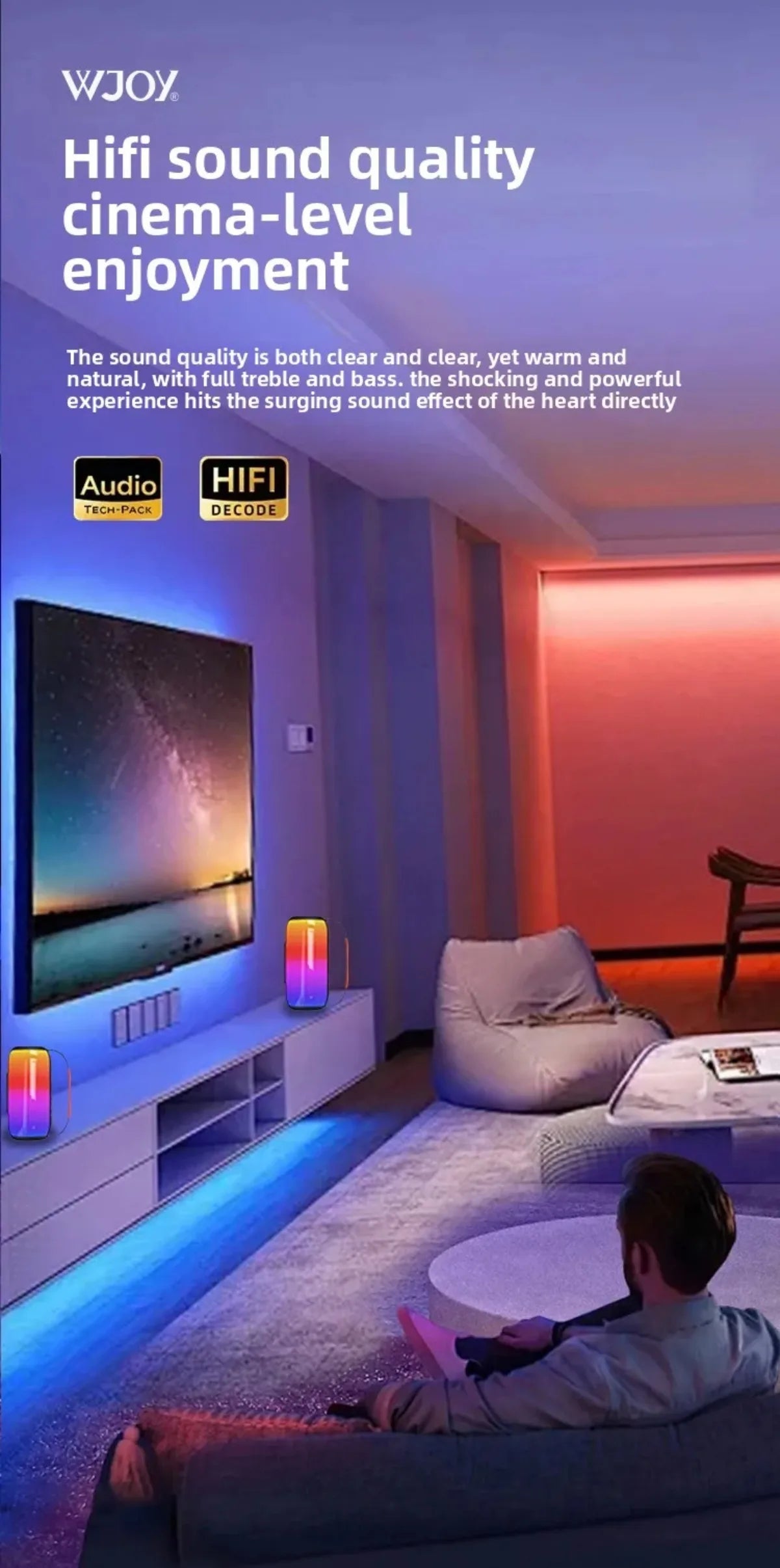 30W Bluetooth Speaker with Breathing Lamp Supports 2Pcs Tandem Portable Subwoofer Spatial Sound Effects 2400mAh Large Battery