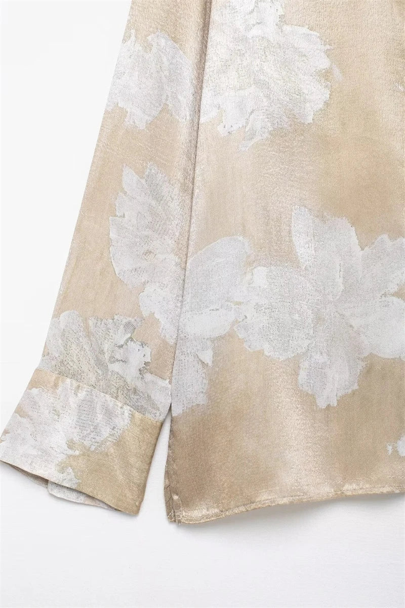 Women's Suit Spring-Summer 2024 New Fashionable Floral-Print Satin Shirt Printed Pants Elegant chic women's suit SwiftNest