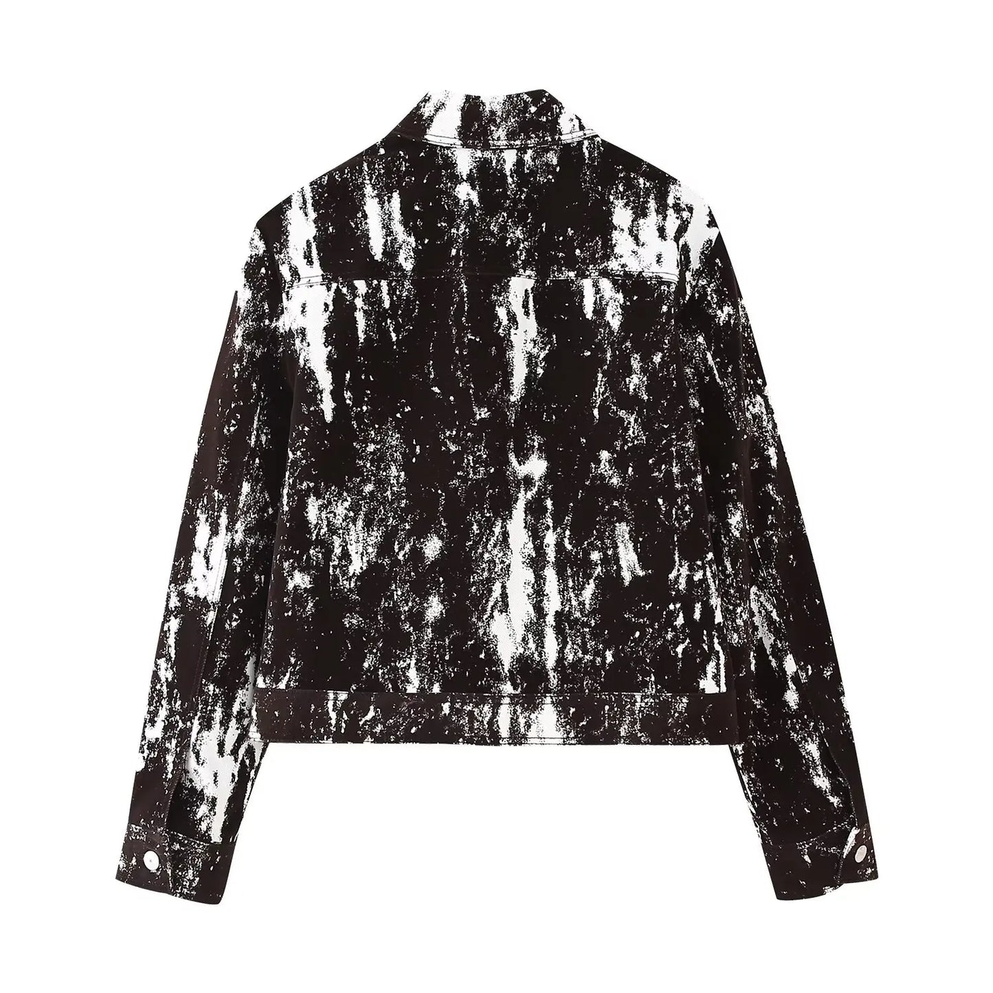 Womens Fashionable Black and White Patterned Jacket and Wide Leg Pants Set Stylish Outfit for Daily Wear