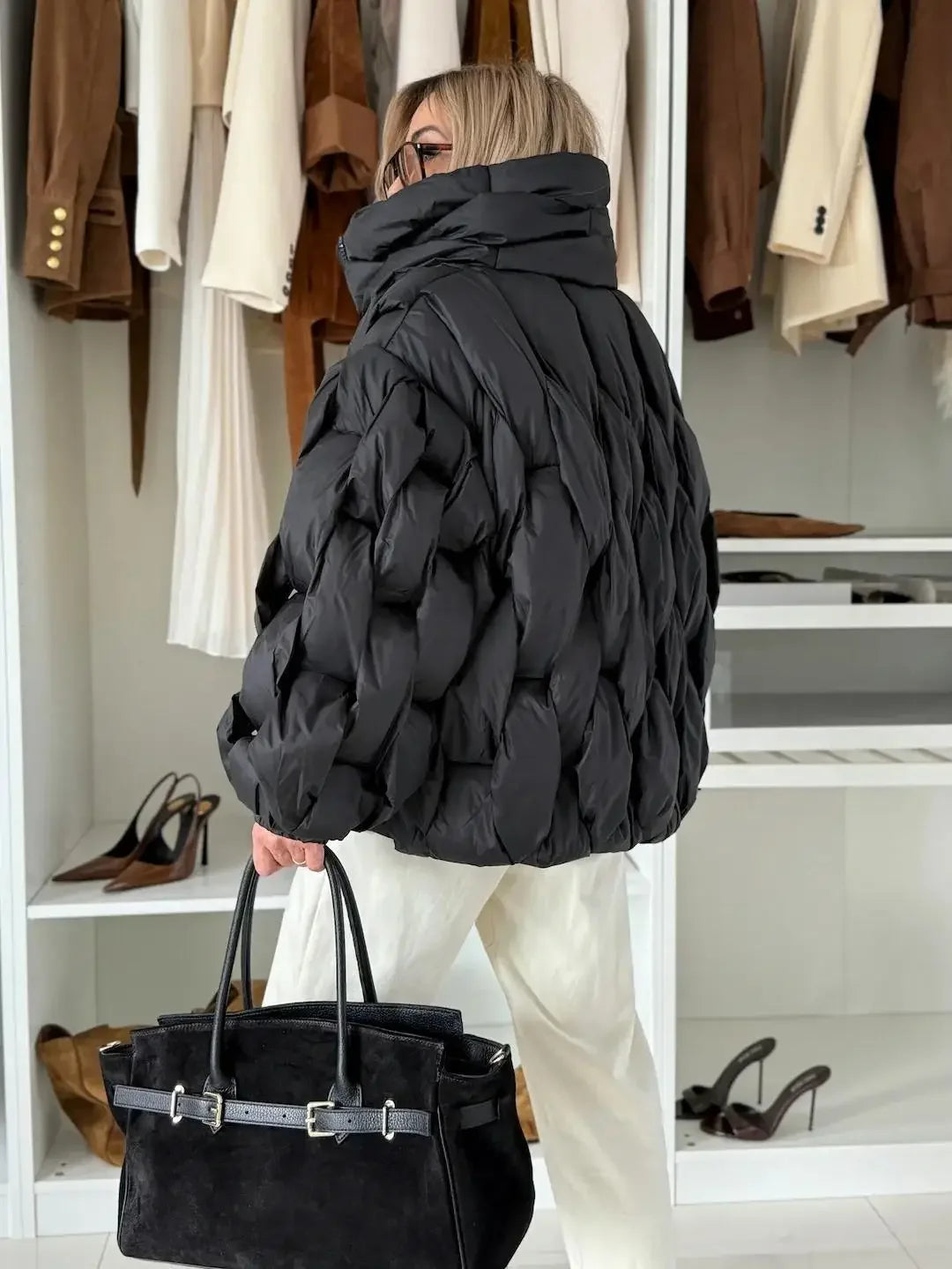 Women Fashion Solid Stand Collar Short Cotton Coat Casual Full Sleeve Zipper Pocket Loose Warm Jacket Lady Winter  Commute Wear