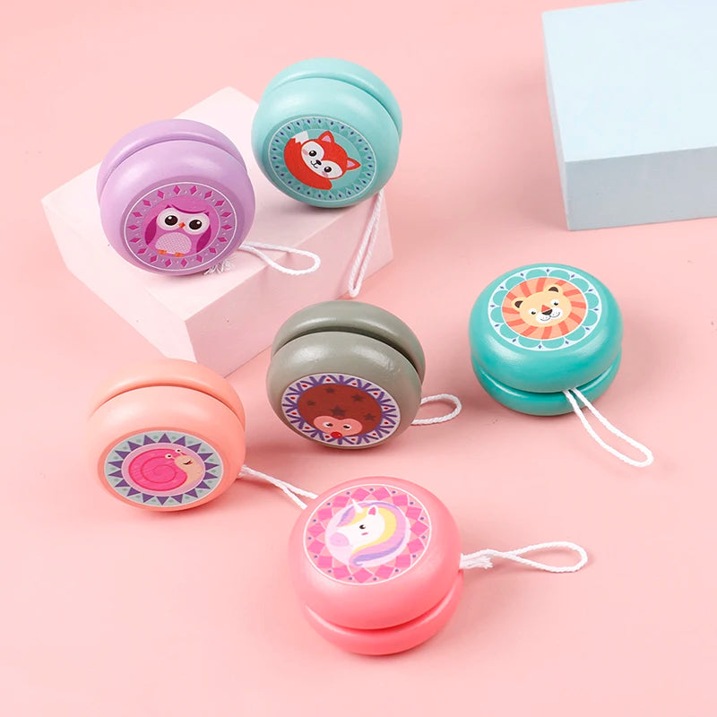 Children Yoyo Ball Cute Animal Prints Wooden Yoyo Toys Fox Owl Hedgehog Snails Toys Kids Yo-Yo Creative Yo Yo Toys For Fun