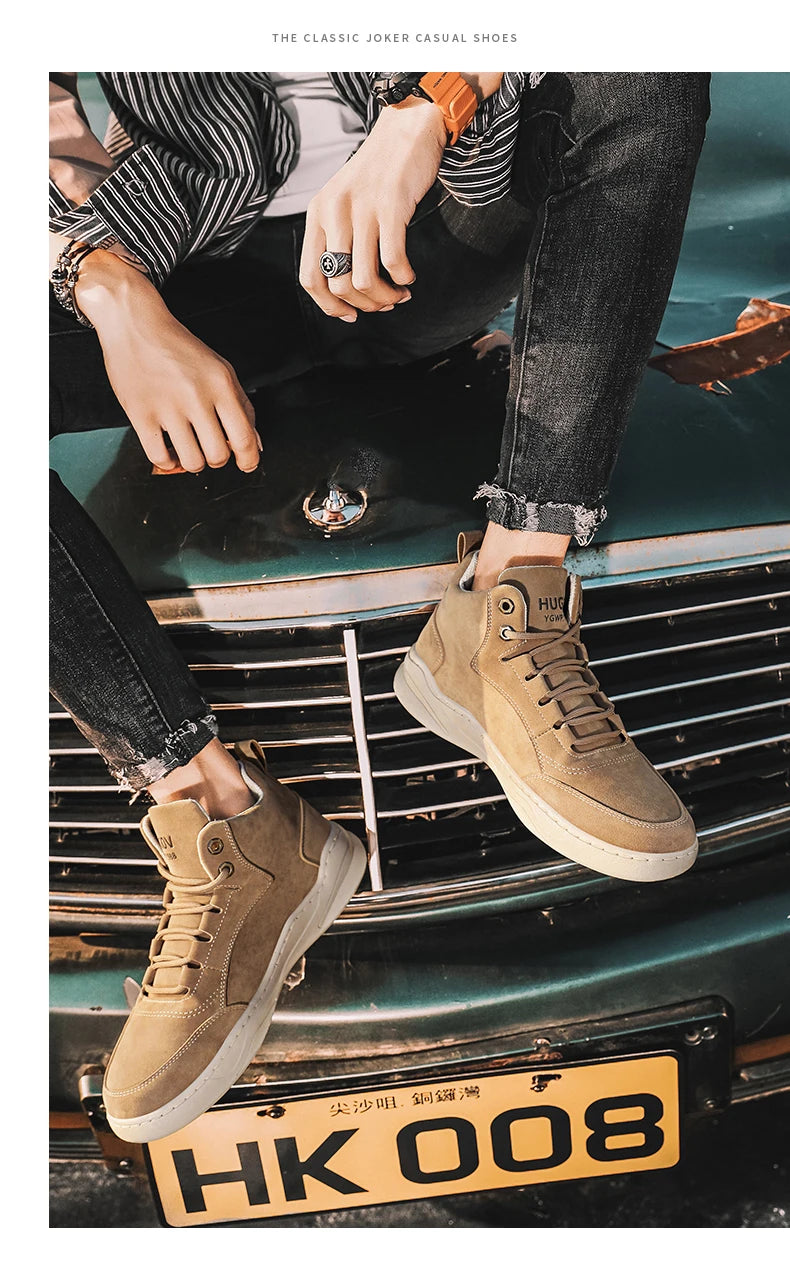 High Top Boots Men's Shoes Fashion Motorcycle Ankle Boots Shoes for Men Winter Boots Men's Sneakers Lace-Up Botas Hombre
