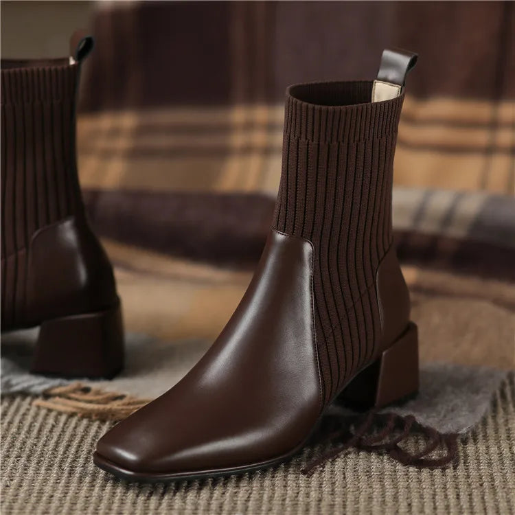 2023 Autumn Winter New Ankle Socks Shoes Women Fashion Large Size 43 Knitted Short Boots Women Slip on High Heels Botas De Mujer
