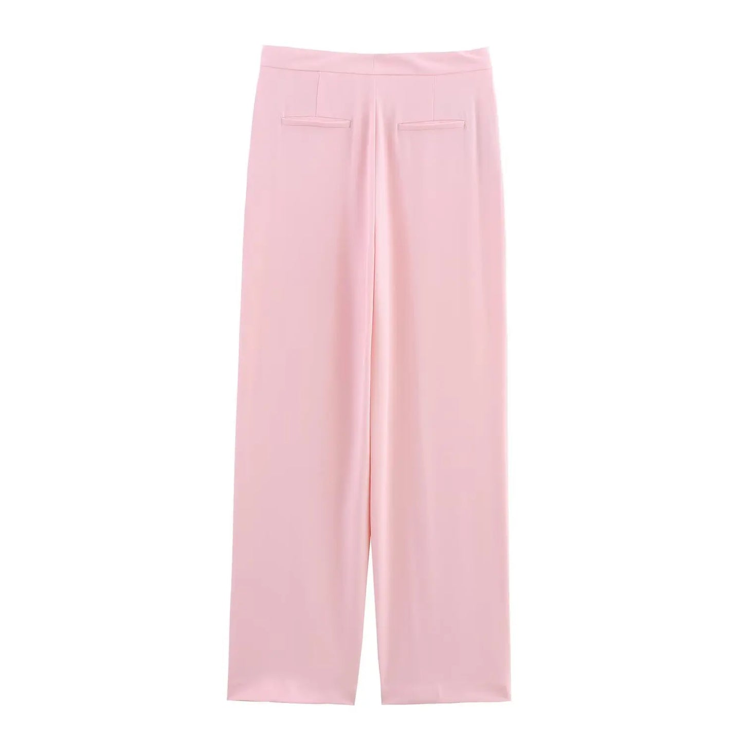 طقم نسائي وردي من HH Fashion، يتكون من سترة ريشية بياقة مطوية وأكمام طويلة وصدر واحد + بنطال طويل بسحاب وجيوب وخصر مرتفع