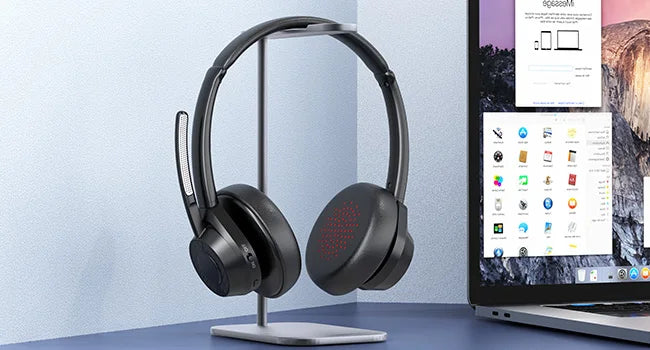 سماعة رأس لاسلكية بتقنية البلوتوث 5.4 مزودة بميكروفون وخاصية إلغاء الضوضاء وتقنية Multipoint Connect وسماعة رأس لاسلكية للعمل