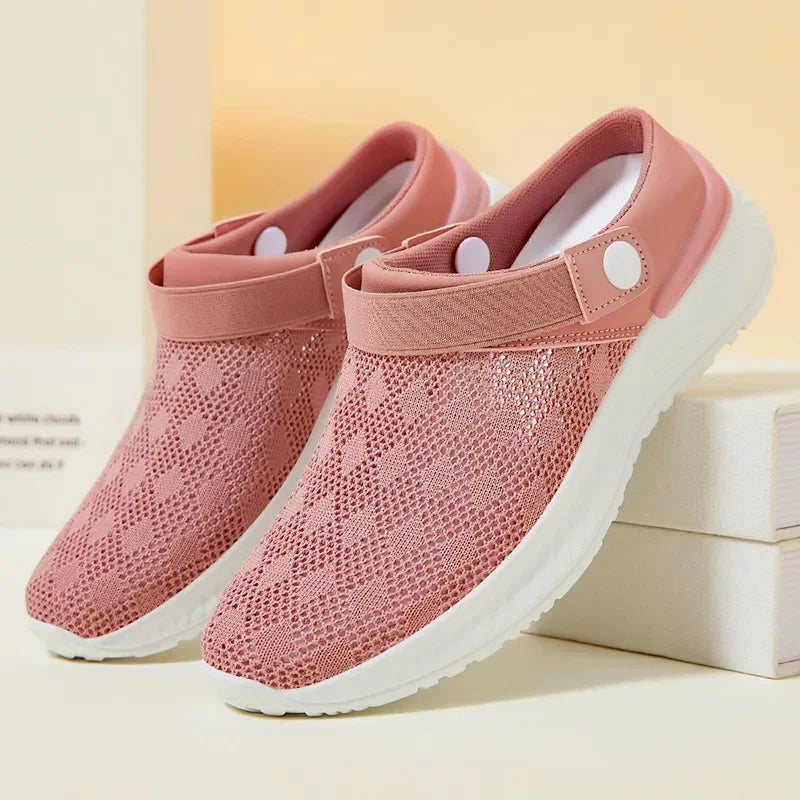 2025 Women Summer Breathable Slippers Soft Bottom Mum Shoes Mesh Solid Colour Non-slip Soft Sole Casual Sandals Zapatos Mujer