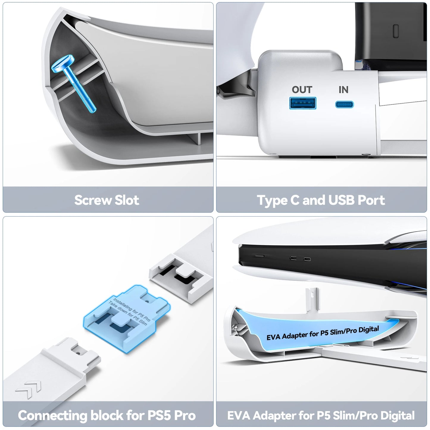 OIVO for PS5 Slim/PS5 Pro Console Horizontal Stand PS5 Slim Controller Charger for Playstation 5 Slim Disc & Digital Editions