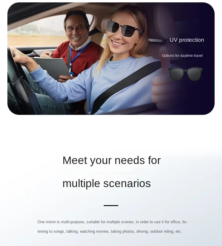 3-in-1 Smart Glasses Open Ear Music Hands-Free Calling Stereo Sound Wearable Headsets Smart Sports Anti-Blue Light Sunglasses