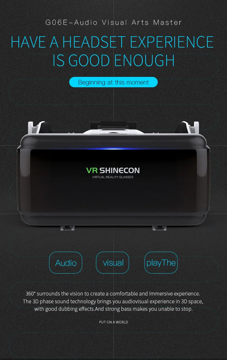 VR Shinecon 3D Glasses Virtual Reality Casque Goggles HeadsetFor Cell Phone Mobile Smartphones Binoculars Video Game Wirth Lens