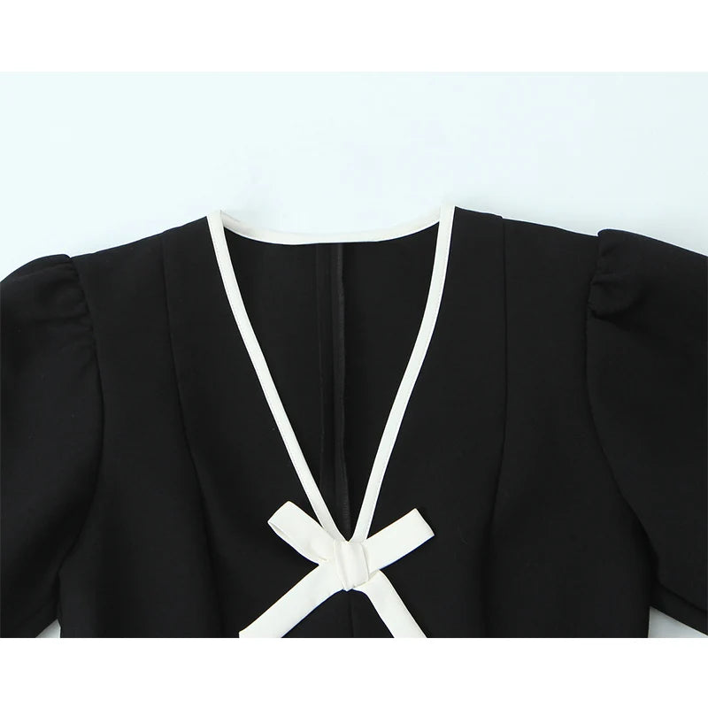 Women Fashion Dress 2025 Women Summer Autumn New Elegant Bow Decoration Short Sleeves Dress Women Hight Street Party Dress