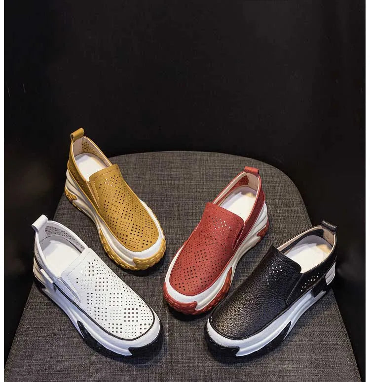 Fujin 7cm Genuine Leather Women Vulcanized Platform Wedge Chunky Sneaker Casual Stable Fashion Skate Boarding High Brand Shoes