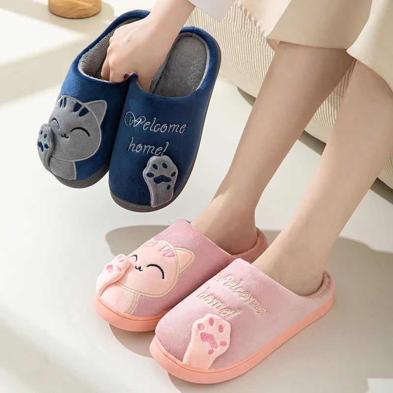 Cotton slippers women's autumn and winter new cartoon lucky cat Korean version cute warm indoor home