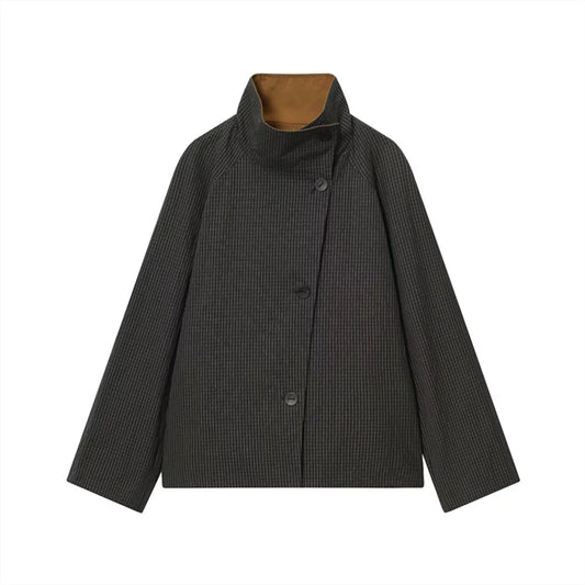 s new women's clothing is fashionable casual loose fit high neck design double-sided windbreaker jacket