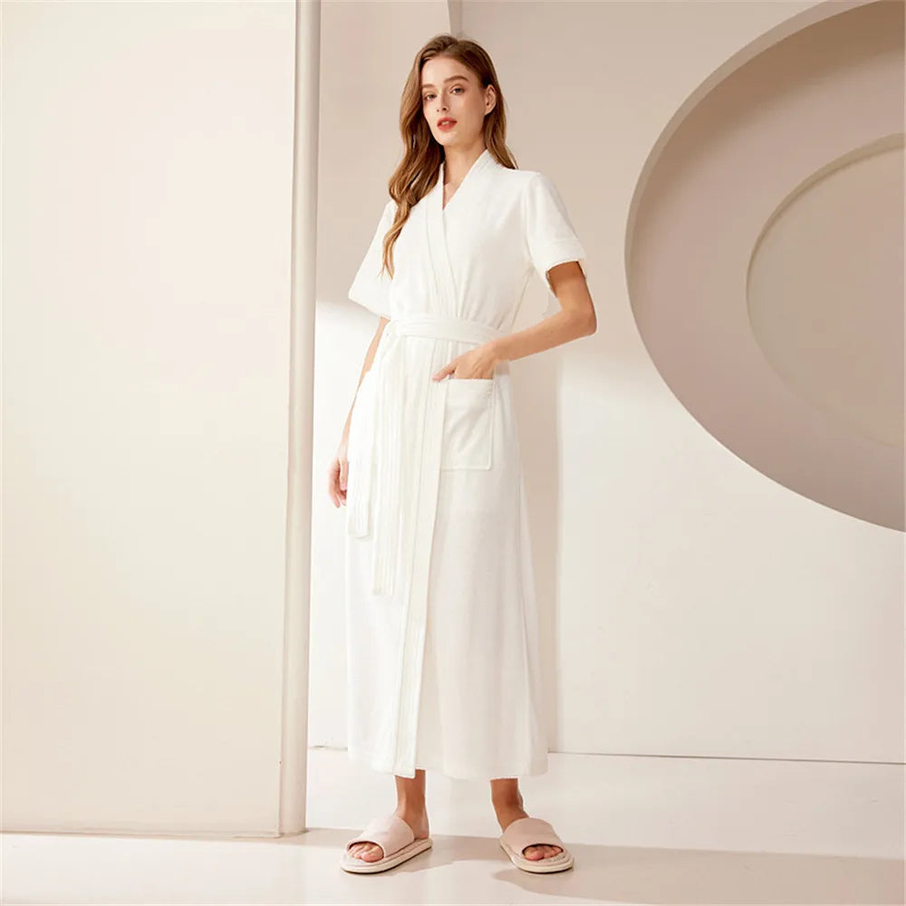 Cotton Terry Bathrobe,Short Sleeve Sleepwear, Towel Nightgown, Nightwear, Loose, Casual Robe, Nightdress, Home Clothes
