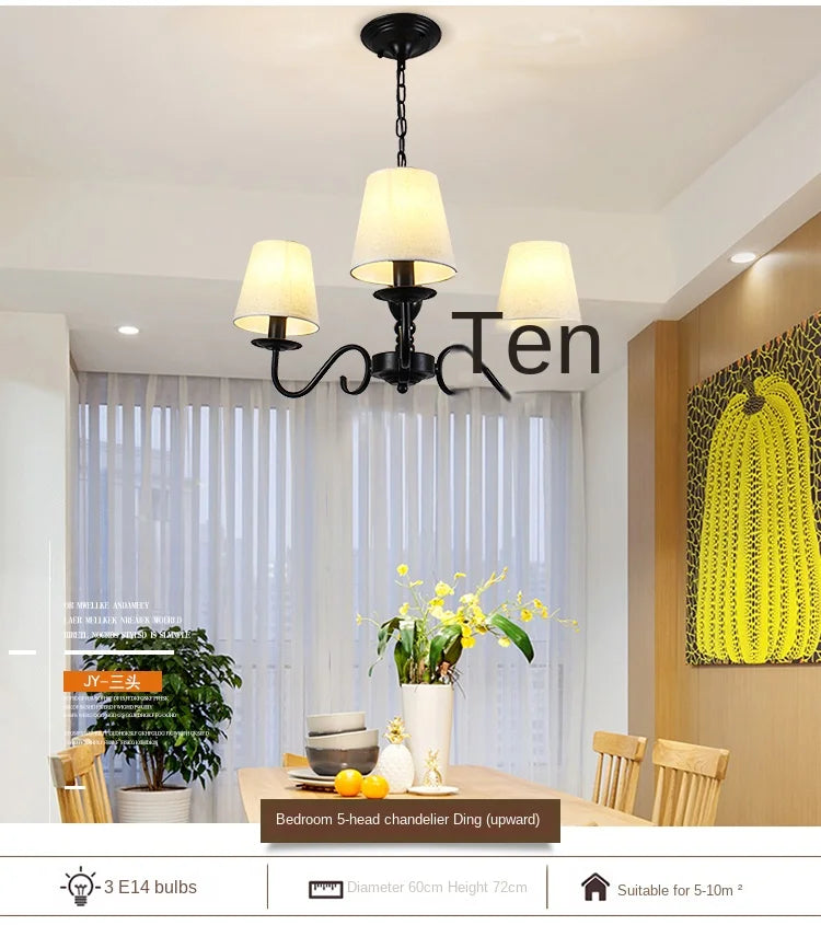 Living room lamp chandelier American country bedroom  simple home decoration cloth art iron lighting  pendant lights