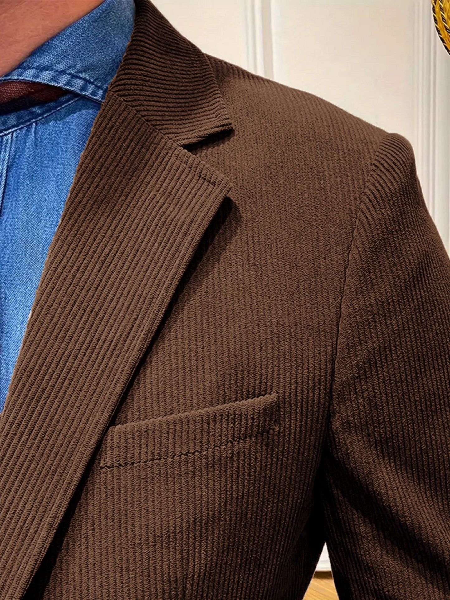 Men's Spring and Autumn New Leisure Fashion Commuter Solid Color Double Button Corduroy Jacket