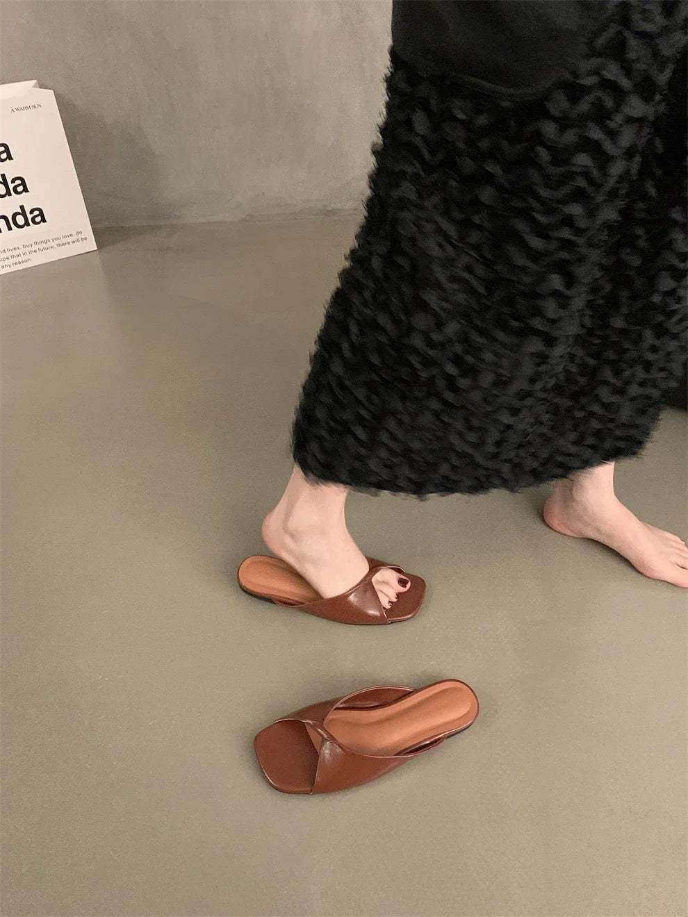Flats Slippers Women Open Toe Sandals Summer Flip Flops Casual Shoes 2025 Trend Dress Party Shoes Woman Slides Designer