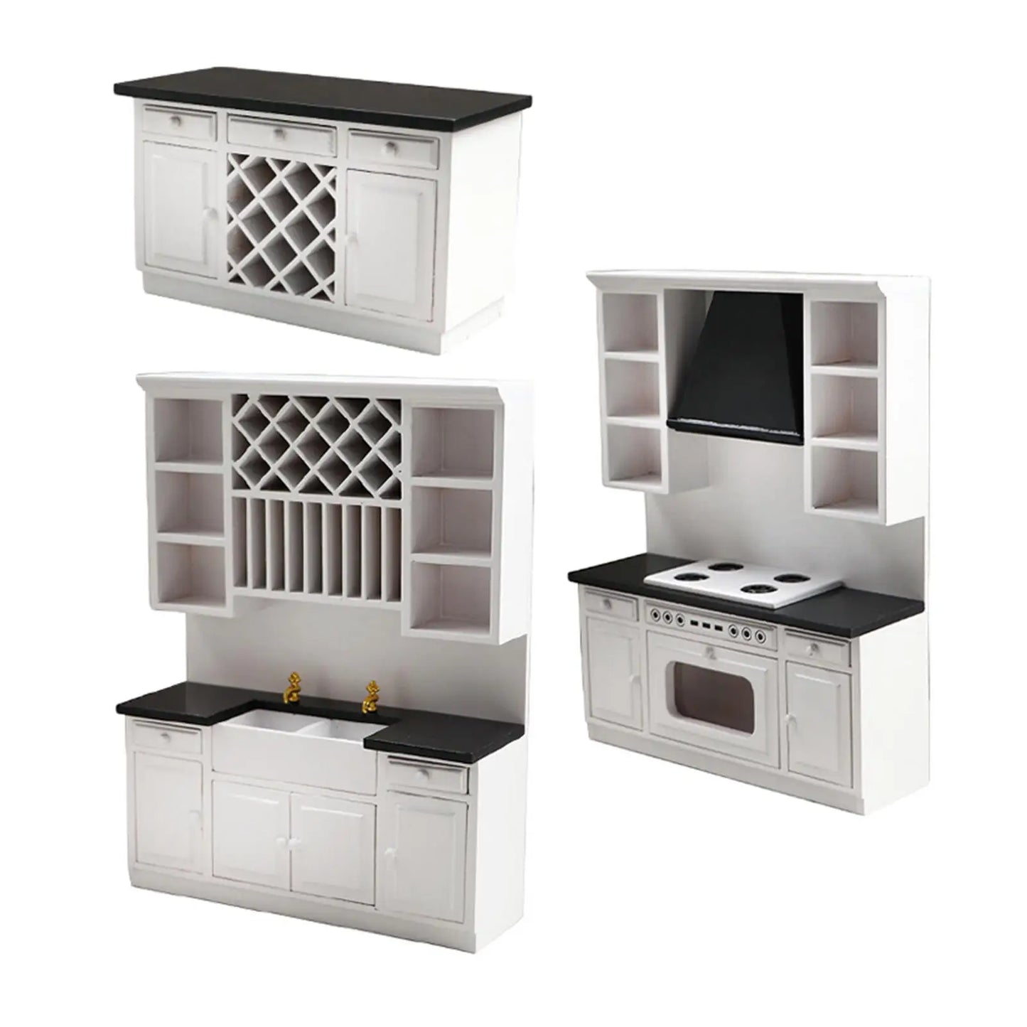 مجموعة أثاث غرفة الطعام وخزانة المطبخ لبيت الدمية بمقياس 1/12، مكونة من 3 قطع، ديكور منزلي بنفسك، طاولة بار صغيرة، إكسسوارات أثاث