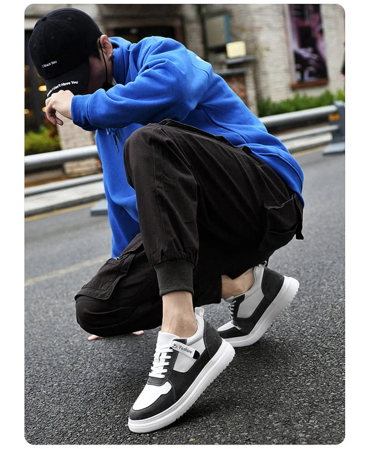 Fashion Men Casual Shoes Men Low Cut Sneakers Breathable Height Increasing Shoes 6/8/10CM Thick Sole Hard-Wearing Male Footwear