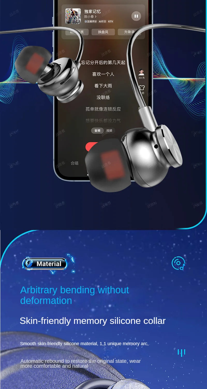 Bluetooth Headset Wireless Headphone LED Digital Display Neck-hanging Headphone Be Inserted Card Bluetooth Earbuds Sport Running