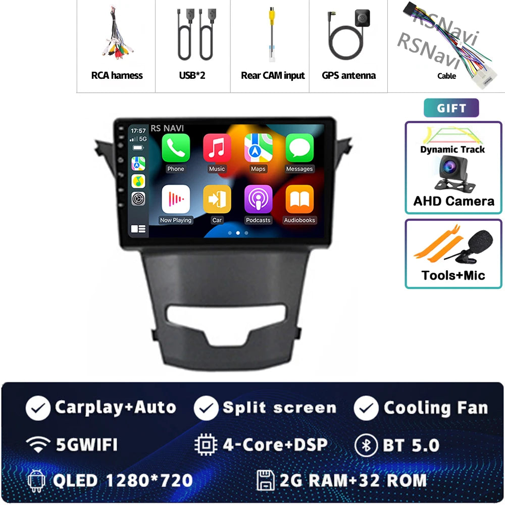 أندرويد 15 لسيارة سانج يونج كوراندو 3 أكتيون 2 2013-2017 2K QLED راديو السيارة بنظام أندرويد مشغل فيديو متعدد الوسائط GPS ستيريو CarPlay 4G BT