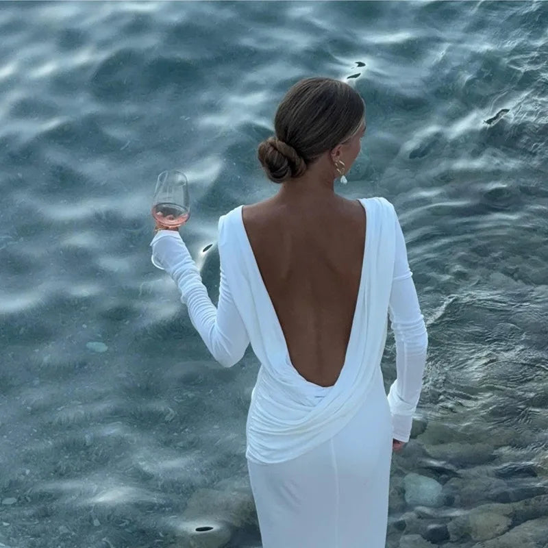 Women's Clothing 2025 Autumn New Style High-end Temperament Sexy Backless Dress Long Skirt Slim Fit Long Sleeved Dress SwiftNest